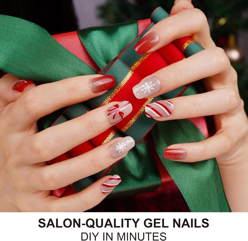 DANNI & TONI Semi Cured Gel Nail Strips Christmas Snowflakes Gel Nail Stickers Holiday Nails Christmas Gift for Woman | Frosted Cheer - Image 2